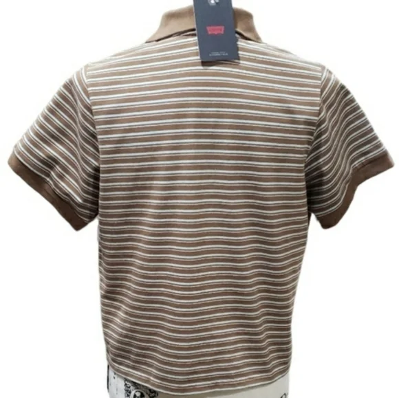 Levi's Short Sleeve Striped Cropped Polo Style Top - Picture 3 of 4